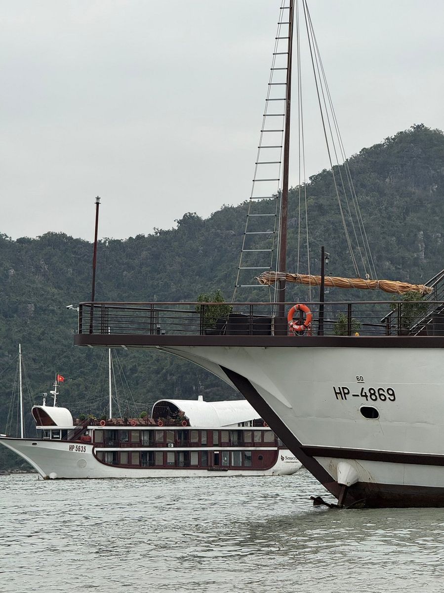 Cruise ships moored in Ha Long Bay