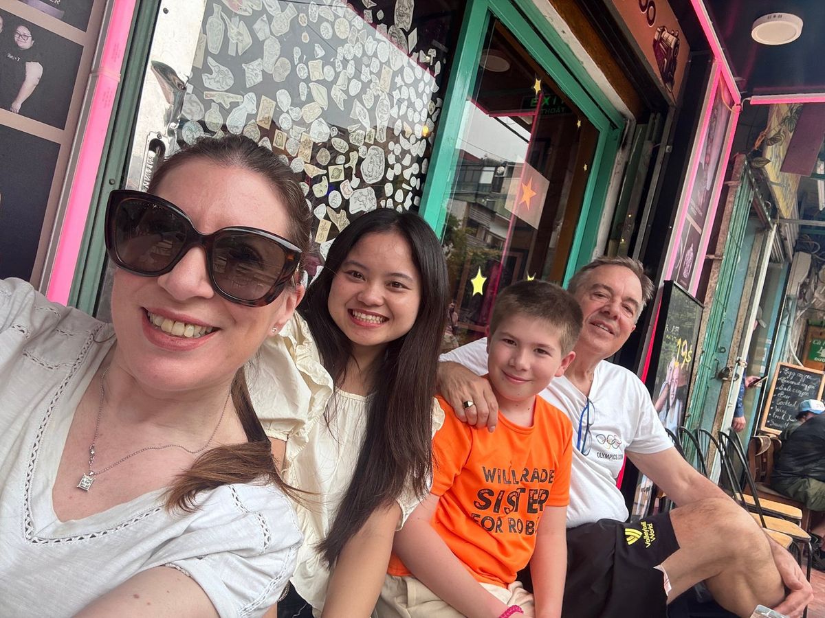 Our family at a cafe in Hanoi's Old Quarter