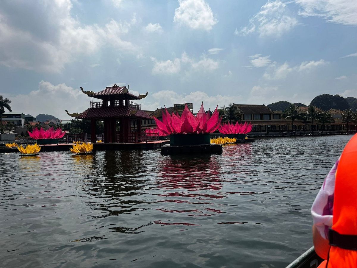Floating lotus temple on a Ninh Binh boat ride