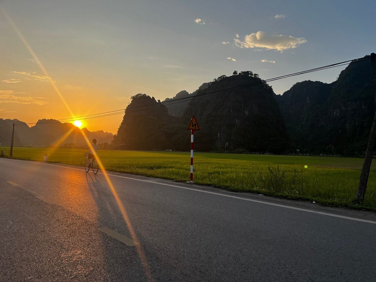 Sunset cycling through the rice fields