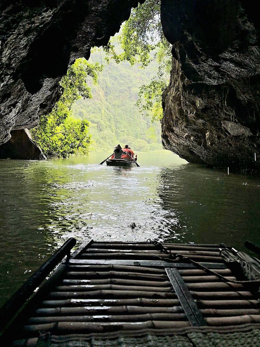 Emerging from a cave on a Trang An boat